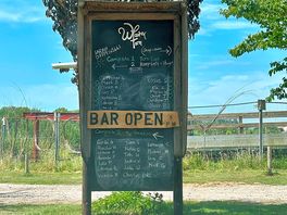 Sign indicating where to pitch.