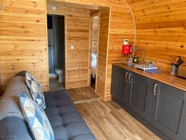 Kitchen and living area in the cabin