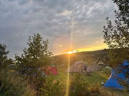 View of the sunset over camp