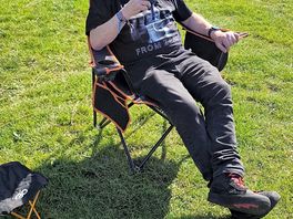 Relaxing after putting the tent up