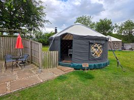 Overall view of the patio and yurt