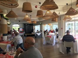 Christmas dining hall. fabulous saxophonist on christmas eve.