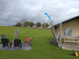 Kite flying by the tent
