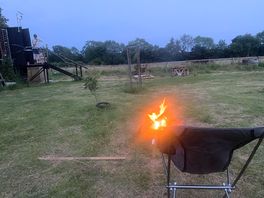 After dinner enjoying the fire