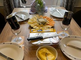 Cheese and biscuits in a beautiful caravan