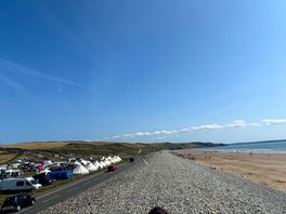 View of campsite and beach