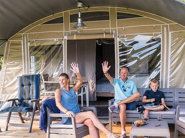 Under the awning