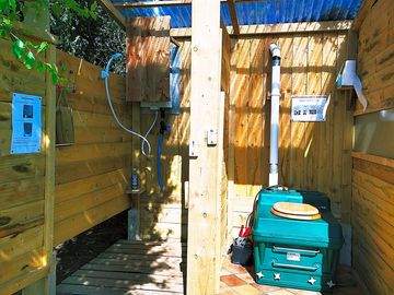Composting toilet and new gas-powered hot shower