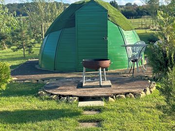 Front of dome camping pod