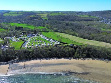 View over the site from Cei Bach beach, footpath access from the site