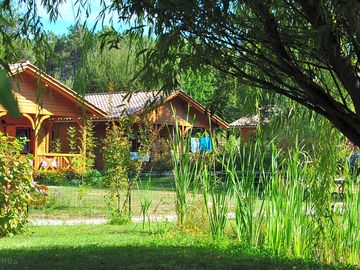 View of the lodges from the pond