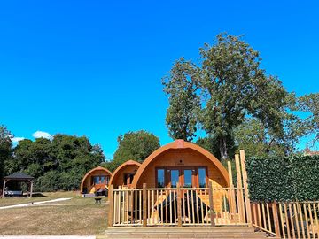Front view of daisy pod with decking area