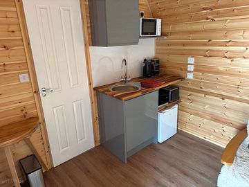 Living area and kitchenette