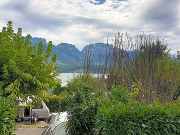 View to lake annecy and the mountains beyond