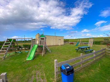 Climbing frames and slide