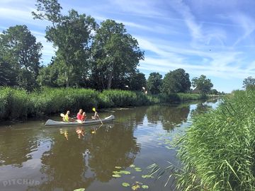 Free canoeing from the dock next to the campsite