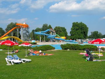 Swimming pool with slides