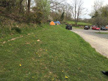 Two-man tent pitches less than one minute from the pub