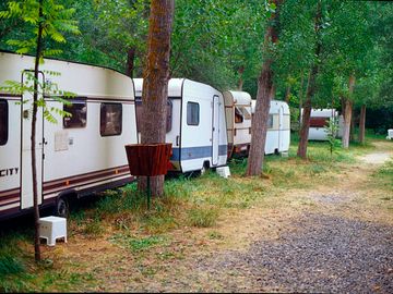Touring caravans on site