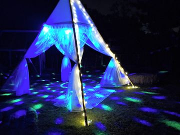 A tent at night