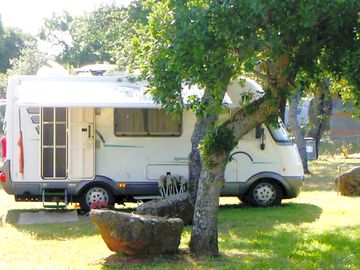Camping area with pitches for campers, caravans, or large tents