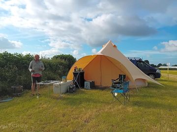 Our bell tent on its first and only use so far for size and scale
