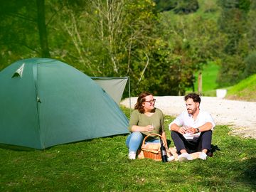Grassy tent pitches