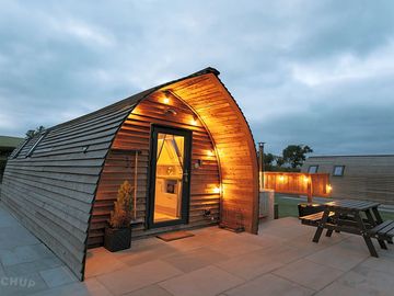 Pods lit up at night