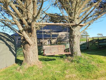 Relax and unwind. watching the sunset in our tree swing seat.