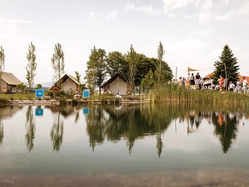 Glamping tents by the water