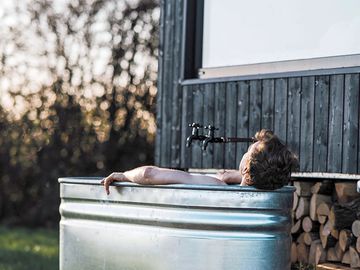 In the outdoor bath tub
