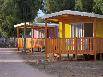 Outside the static caravan