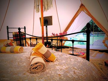 Bed linen and towels provided. views out across your private space from the comfort of your bed