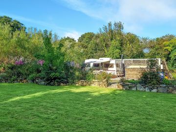 View of the caravan and garden