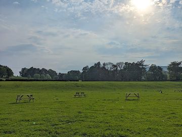 Picnic tables on the camping field