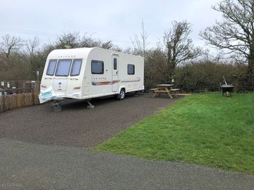 One of our fully-serviced Abermawr Sunset pitches