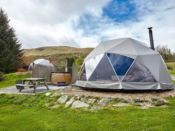 Dome with hot tub