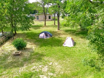 Grass tent pitch.