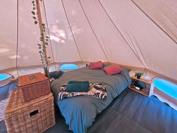 Inside our beautiful bell tents