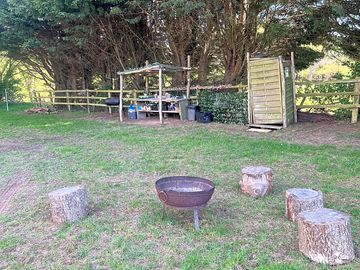 Outside area. with fire pit