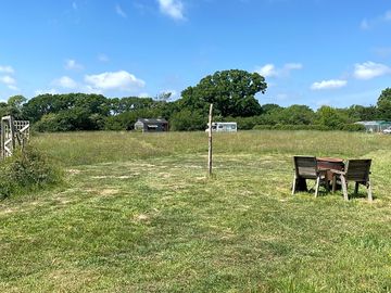 Firepit and hay meadow.