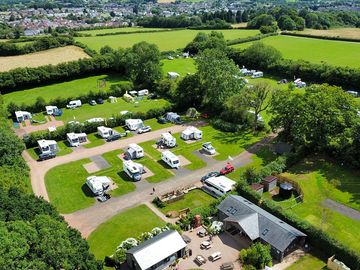Aerial view of the pitches with coleford in the distance