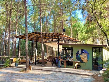 The kitchen, café and chill-out area