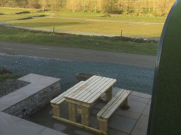 Picnic table by each pod