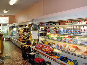 On-site grocery shop with fresh produce