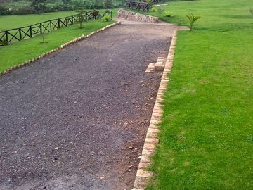 Paved paths around the pitching area