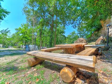 Tent pitches and picnic table