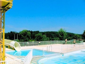Waterslide and swimming pool