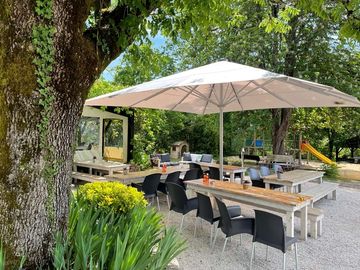 Tables on the restaurant terrace