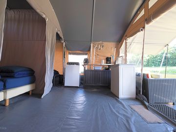 Front wall fully rolled up